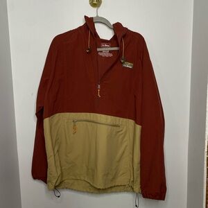LL Bean Men's Mountain Classic Anorak Jacket XL Nylon Rain Outdoor Maroon Khaki